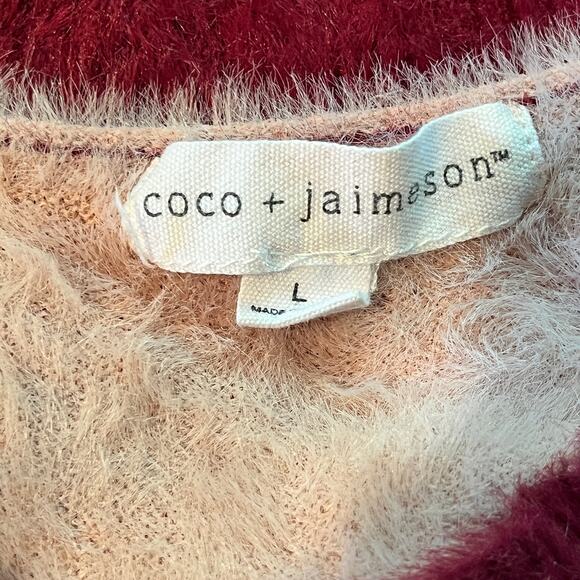 Coco + Jaimeson Fluffy Fuzzy Pullover Sweater Women's Large Striped Colorful L/S - Picture 3 of 3